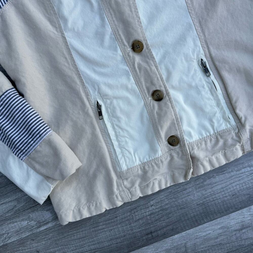 Sundance Button Front Patchwork Jacket Fall Utility Zip Pocket Cream Size 10 - Picture 4 of 14